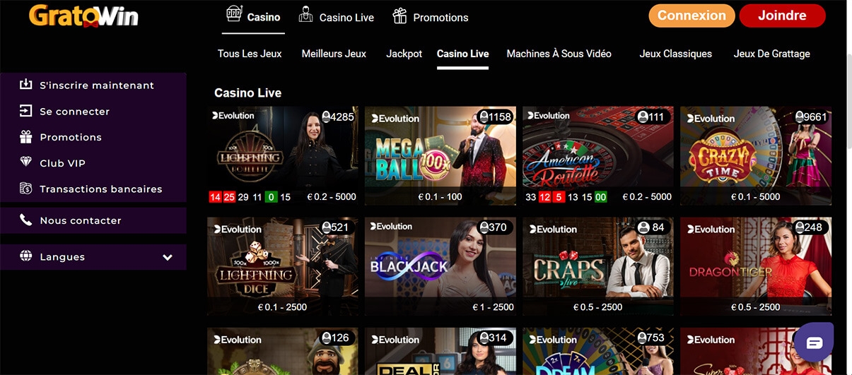 image de présentation jeux live du casino en ligne gratowin