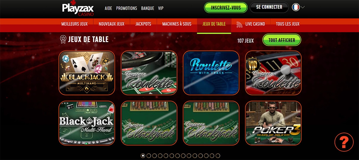 image de présentation jeux table du casino Playzax