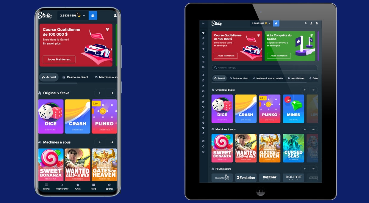 Le casino en ligne Stake sur mobile et tablette